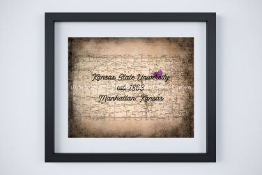 Kansas Map ~ KSU Wildcat - Kansas State University Vintage Style Art Print with Quote: 10" x 8"