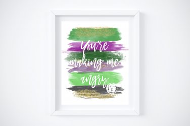 Hulk ~ Marvel Watercolor Brush Art Print with Quote: 8" x 10"