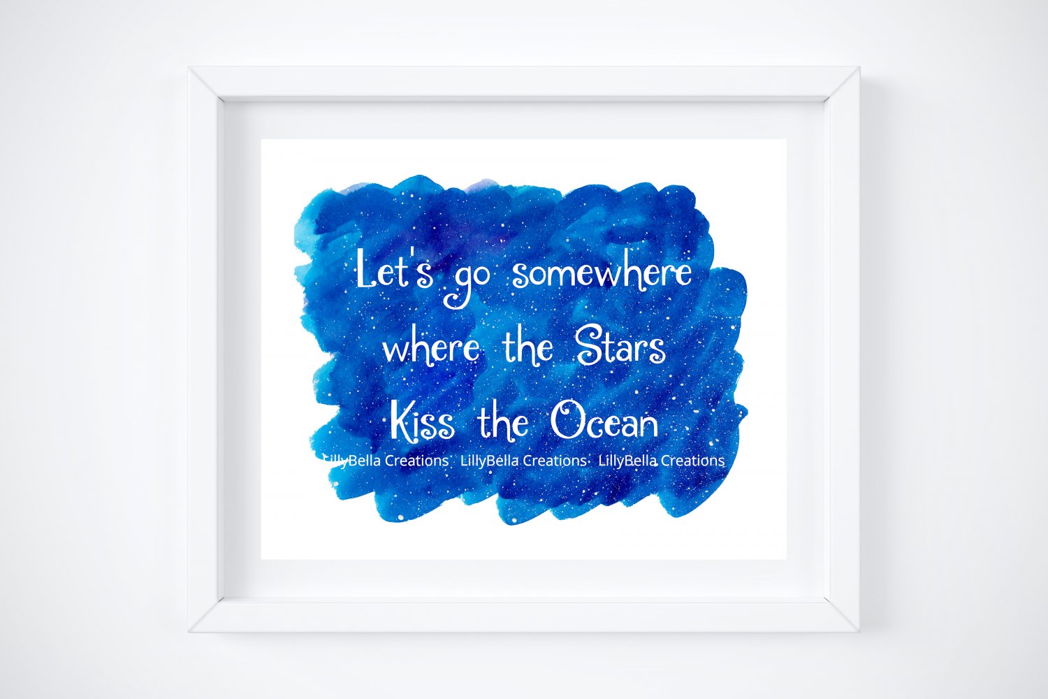 Let's go somewhere where the stars kiss the Ocean ~ Watercolor Art Print: 10" x 8" ~ Night sky