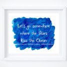 Let's go somewhere where the stars kiss the Ocean ~ Watercolor Art Print: 10" x 8" ~ Night sky