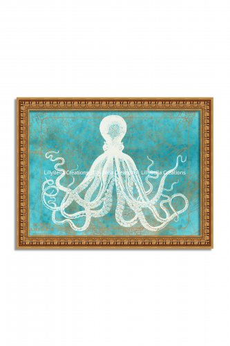 Octopus World Map ~ Watercolor & Gold Vintage Map ~ 14" x 11" ~ Wanderlust, Travel, Vacation