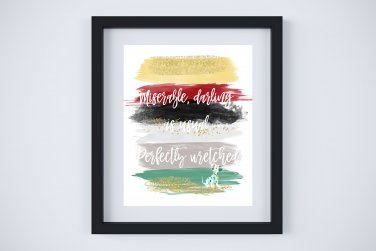 Cruella de Vil - 101 Dalmations Watercolor Brush Art Print with Quote: 8" x 10" ~ Perfectly wretched