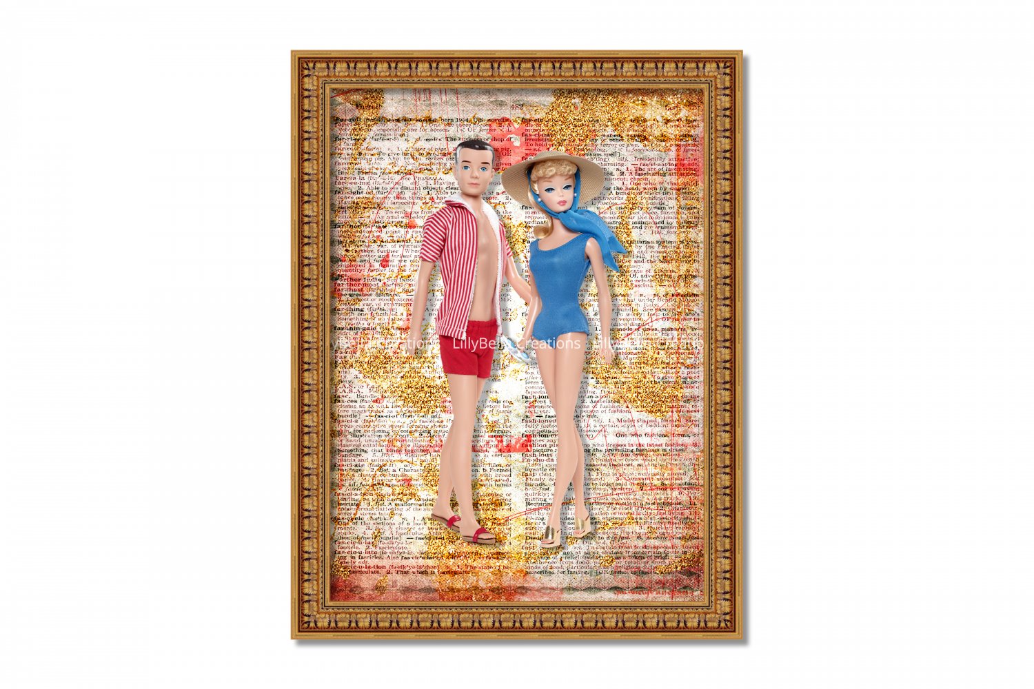 Barbie & Ken ~ Dictionary Digital Art Print ~ 8" x 10" - Swimsuit - Watercolor, 1960's Classic
