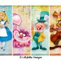 6 Alice in Wonderland Dictionary Digital Art Prints ~ 5" x 7" & 4 Bookmarks ~ Characters