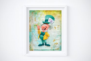 Mad Hatter ~ Alice in Wonderland Dictionary Digital Art Print ~ 8" x 10"