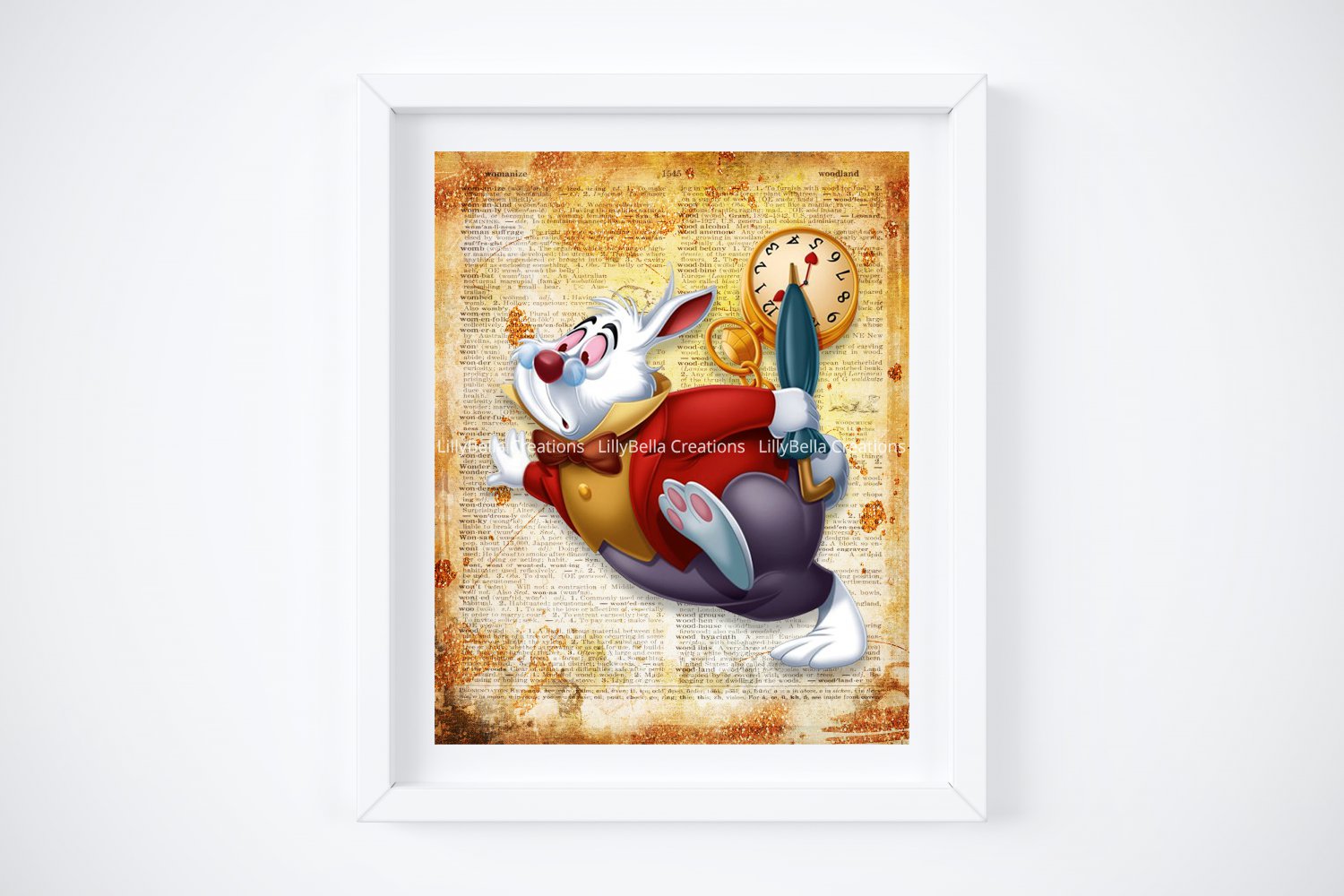 White Rabbit ~ Alice in Wonderland Dictionary Digital Art Print ~ 8" x 10"