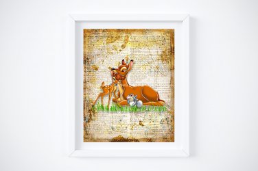 Bambi Dictionary Digital Art Print ~ 8" x 10" ~ Thumper, Mother, Deer