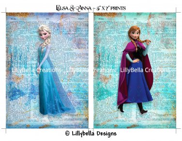Elsa and Anna ~ Frozen Dictionary Digital Art Prints ~ 5" x 7"
