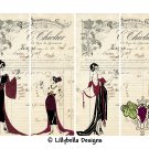 Wine Ladies ~ 12 Layered Digital Art Bookmarks ~ 2.5" x 7" - Art Deco, French Ephemera, Party