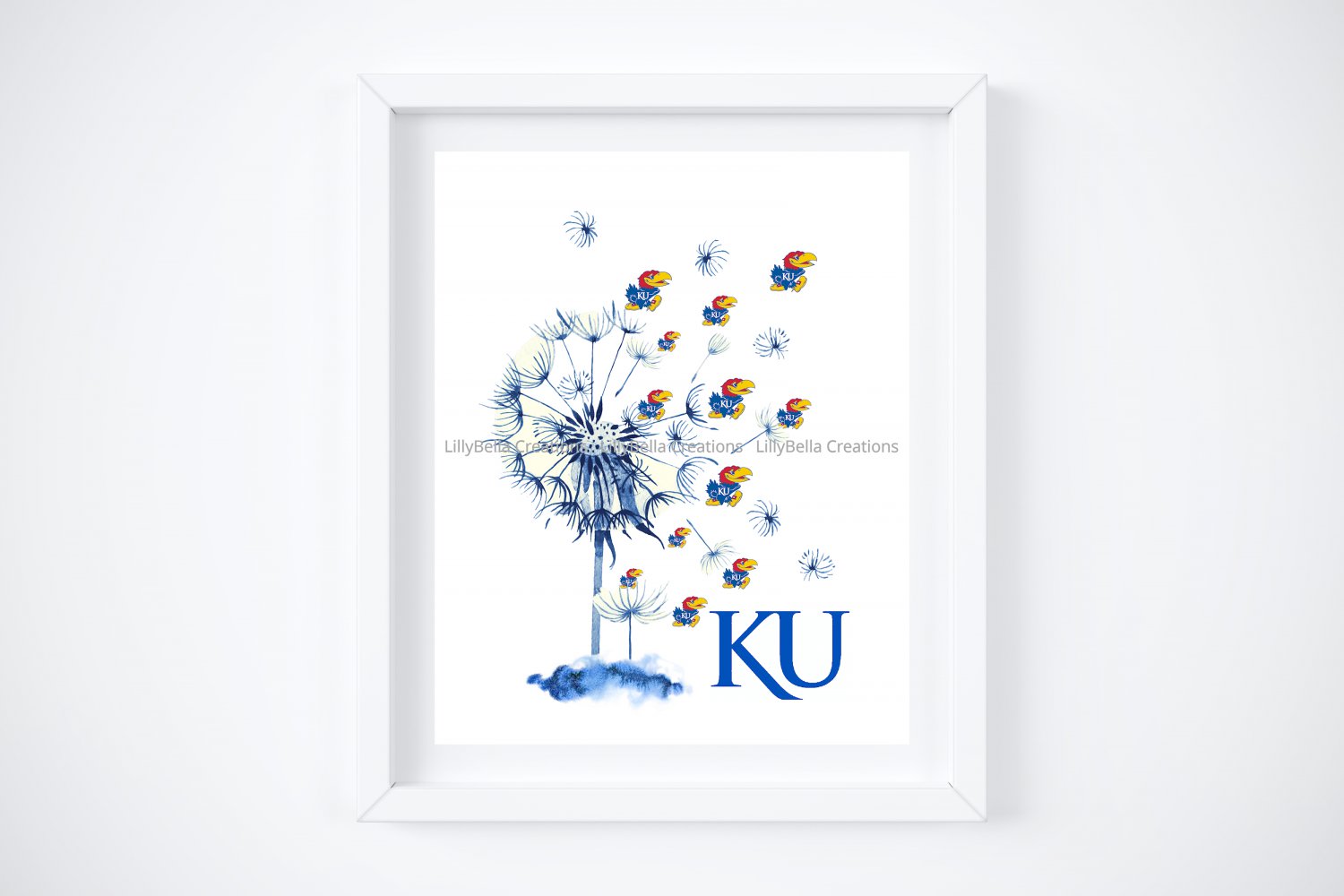 KU ~ Kansas University ~ Jayhawk Dandelion Art Print: 8" x 10" ~ Rock Chalk, Basketball, Lawerence