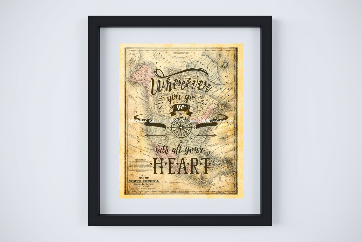 Wherever you go... ~ Vintage Map: 8" x 10" ~ Heart, Wanderlust, Travel, Vacation, Adventure