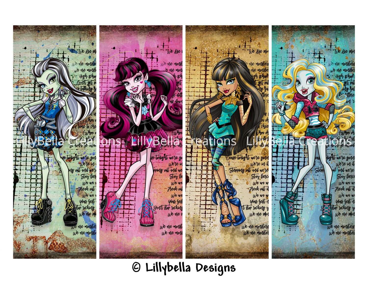 Monster High Girls ~ 12 Digital Art Bookmarks ~ without names