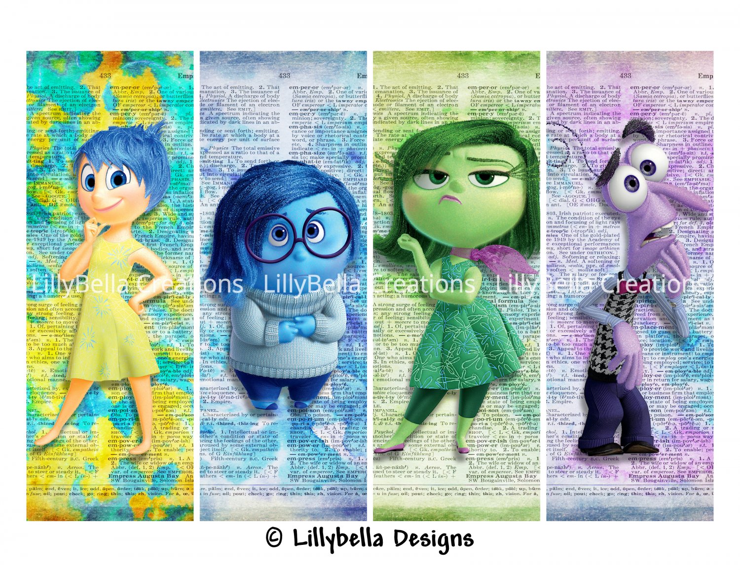 Inside Out Emotions ~ 8 Digital Art Bookmarks ~ Pixar, Joy, Sadness, Disgust, Fear, Anger, Riley