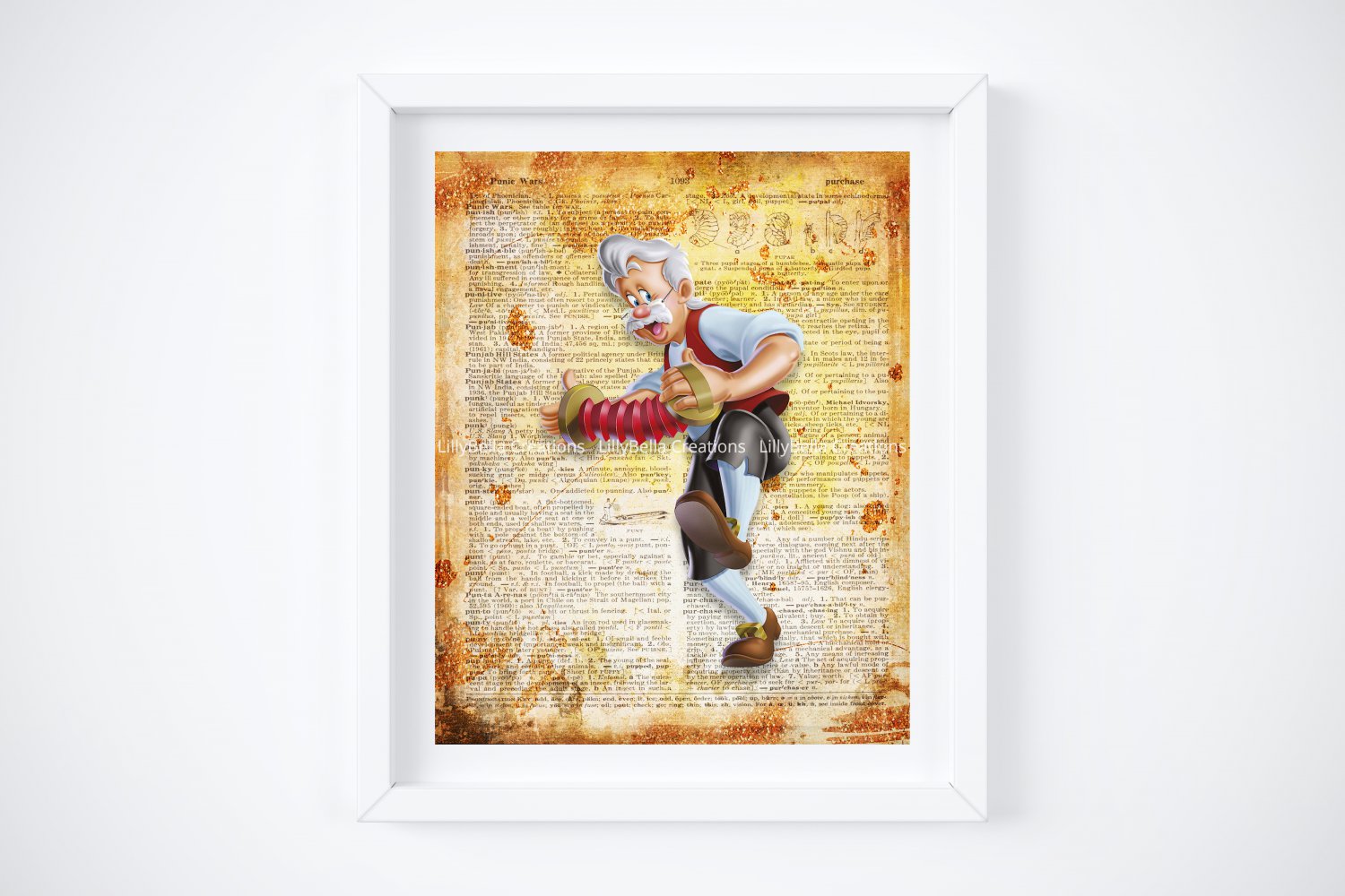 Gepetto ~ Pinocchio Dictionary Digital Art Print ~ 8" x 10"