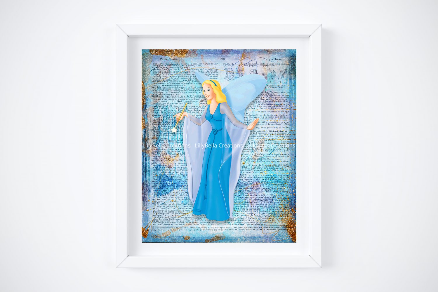Blue Fairy ~ Pinocchio Dictionary Digital Art Print ~ 8" x 10"