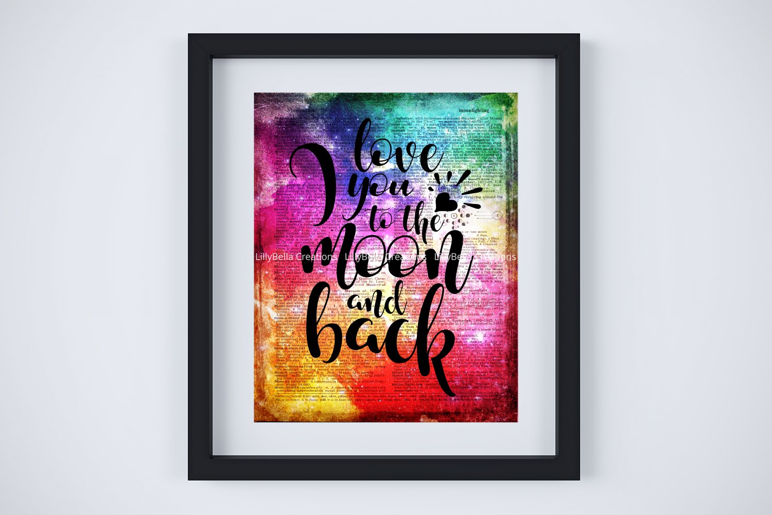 Love You to the Moon and Back ~ Dictionary Digital Art Print: 8" x 10" ~ Multi-color Watercolor