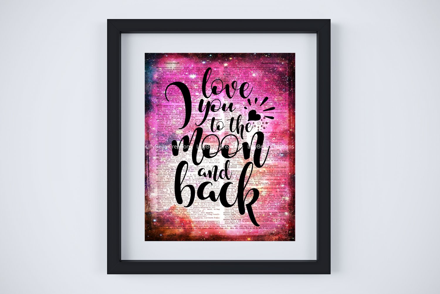 Love You to the Moon and Back ~ Dictionary Digital Art Print: 8" x 10" ~ Pink Watercolor