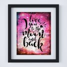 Love You to the Moon and Back ~ Dictionary Digital Art Print: 8" x 10" ~ Pink Watercolor