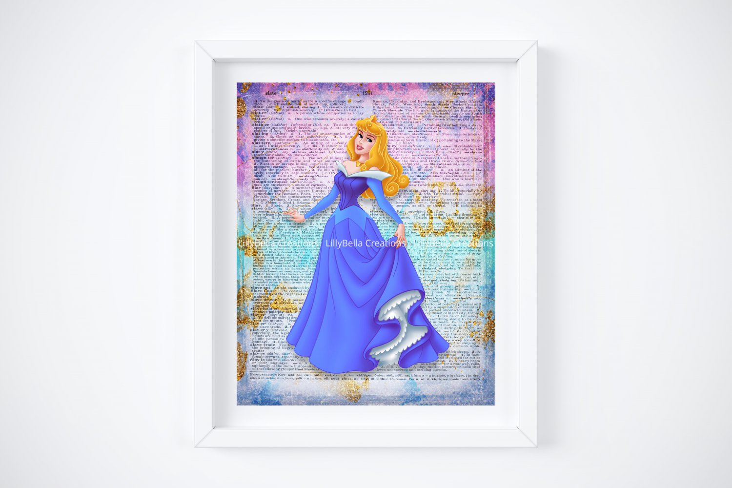 Aurora Blue Dress ~ Sleeping Beauty Dictionary Digital Art Print ~ 8" x 10"