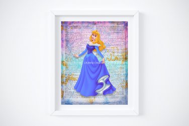 Aurora Blue Dress ~ Sleeping Beauty Dictionary Digital Art Print ~ 8" x 10"