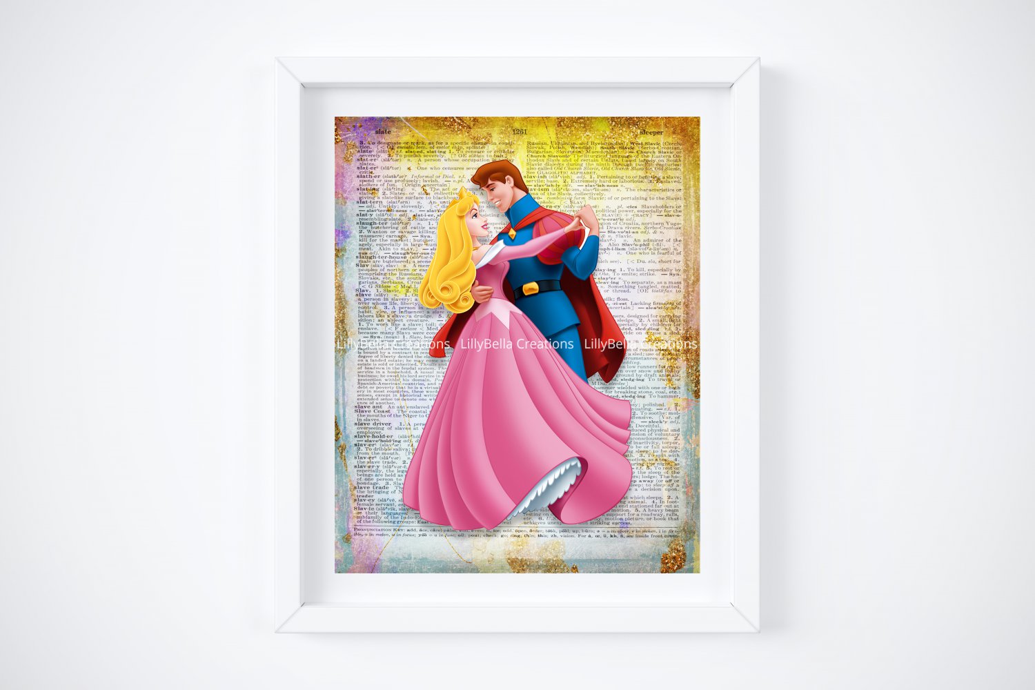 Aurora & Prince Phillip ~ Sleeping Beauty Dictionary Digital Art Print ~ 8" x 10"