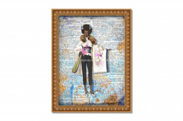 Barbie ~ Dictionary Digital Art Print ~ 8" x 10" - African American, Black, Dark Skin, Watercolor