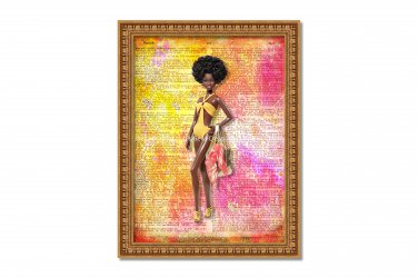 Barbie ~ Dictionary Digital Art Print ~ 8" x 10" - African American, Black, Dark Skin, Watercolor