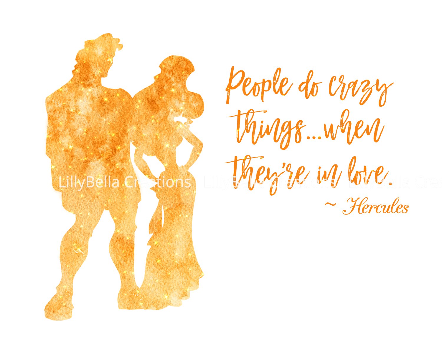 Hercules Watercolor Silhouette with Quote 10" x 8" + Greeting Card ~ Hercules & Megara