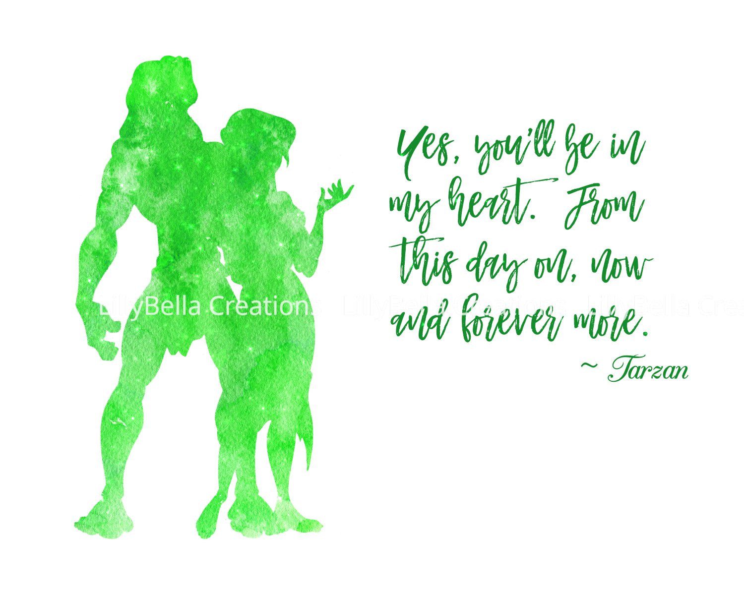 Tarzan Watercolor Silhouette with Quote 10" x 8" + Greeting Card ~ Tarzan & Jane