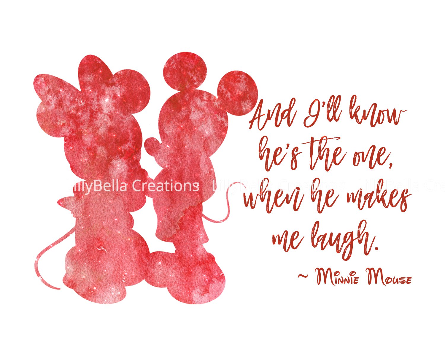 Mickey Mouse Watercolor Silhouette with Quote 10" x 8" + Greeting Card ~ Mickey & Minnie