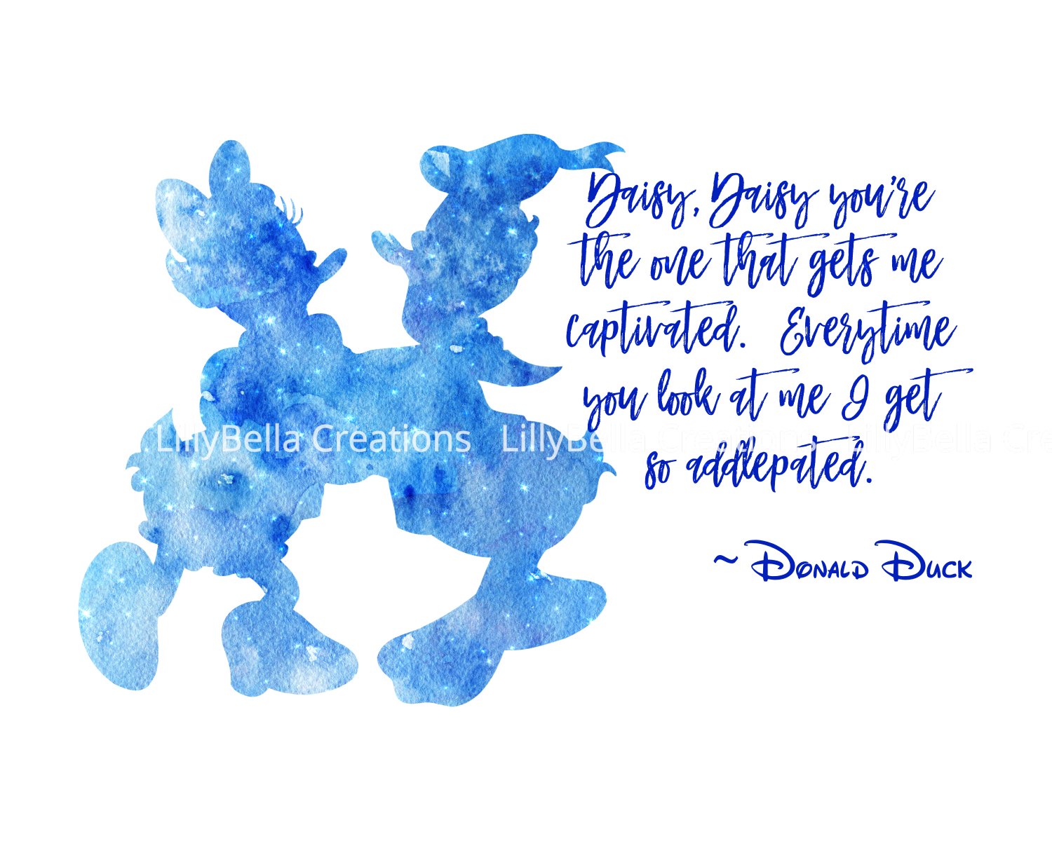 Donald Duck Watercolor Silhouette with Quote 10" x 8" + Greeting Card ~ Donald & Daisy