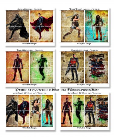 DC Comics ~ 8 Dictionary Digital Art Prints 5" x 7" & Bookmarks