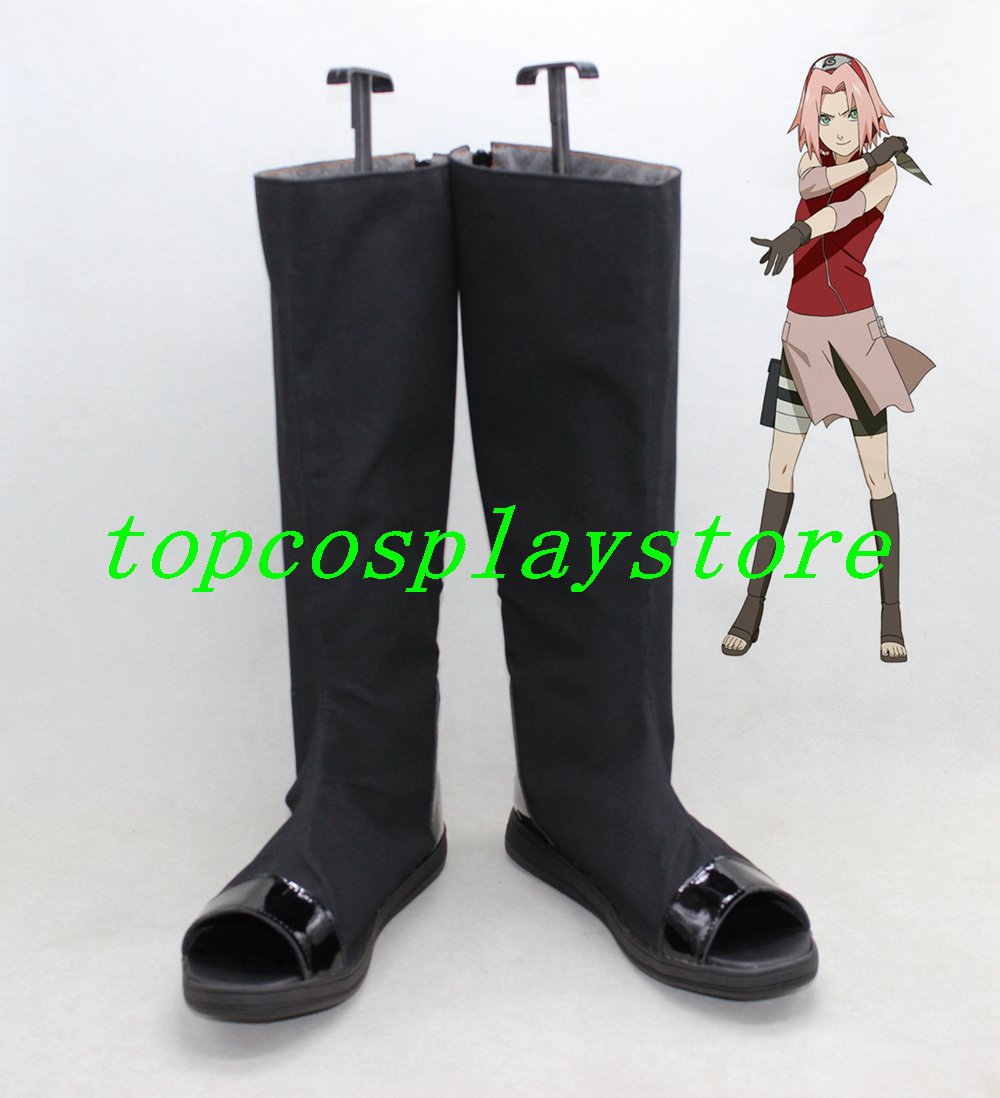 Sakura Haruno Anime Cosplay Shoes Boot Black Long Boots Ver 3