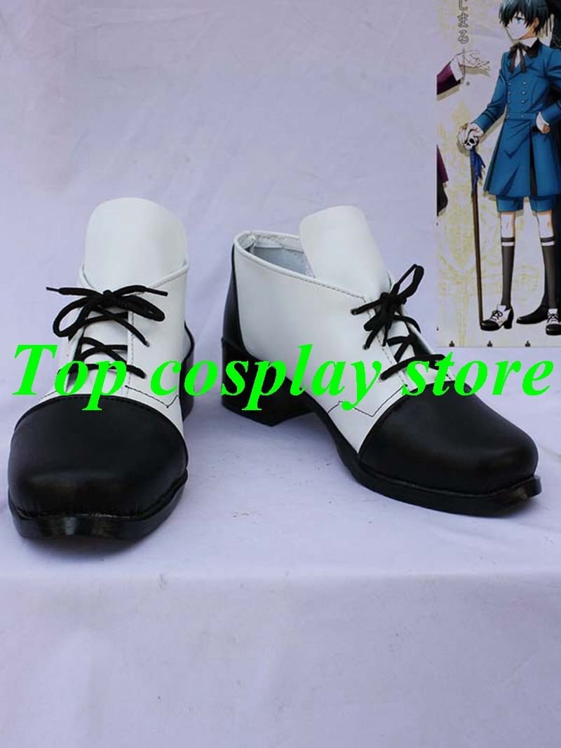 Black Butler Ciel Phantomhive Cosplay shoes boots shoe black&white lace up ver