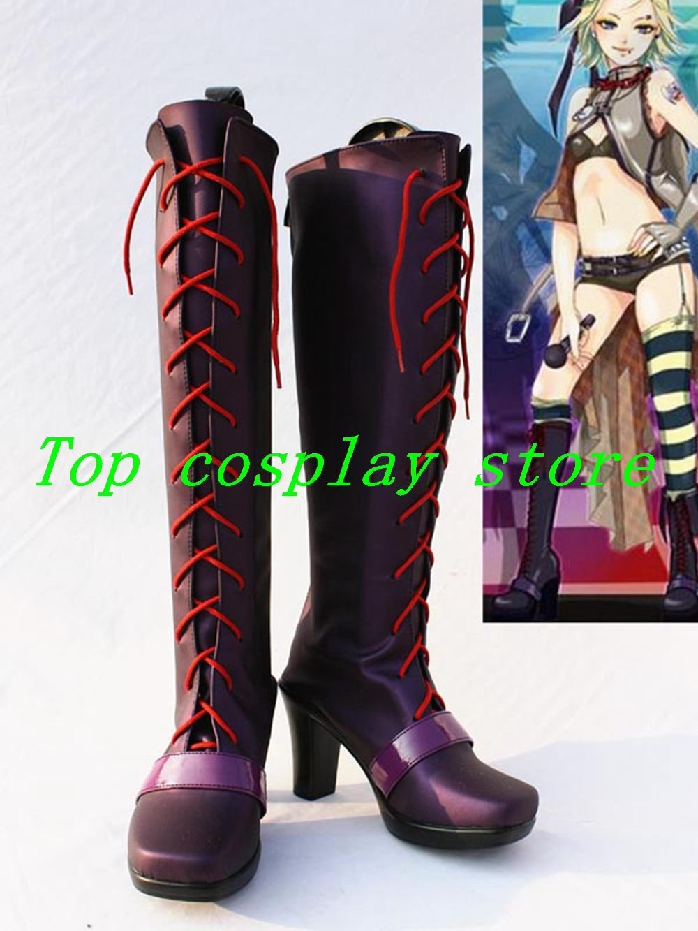 Vocaloid Type-H Purple PU Leather Rin Cosplay Boots shoes #VOC030 shoe boot