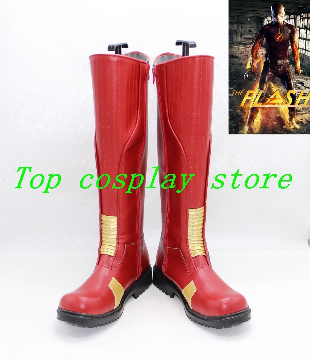 The Flash Shoes Superhero Barry Red PU Flash Cosplay Boots Adults Custom Made