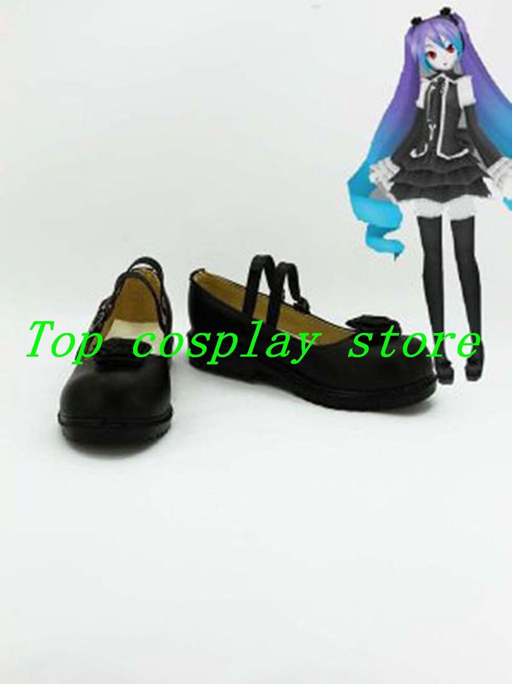 Vocaloid Hatsune Miku Black PU Leather Cosplay Shoes boots #VOC0145 shoe boot