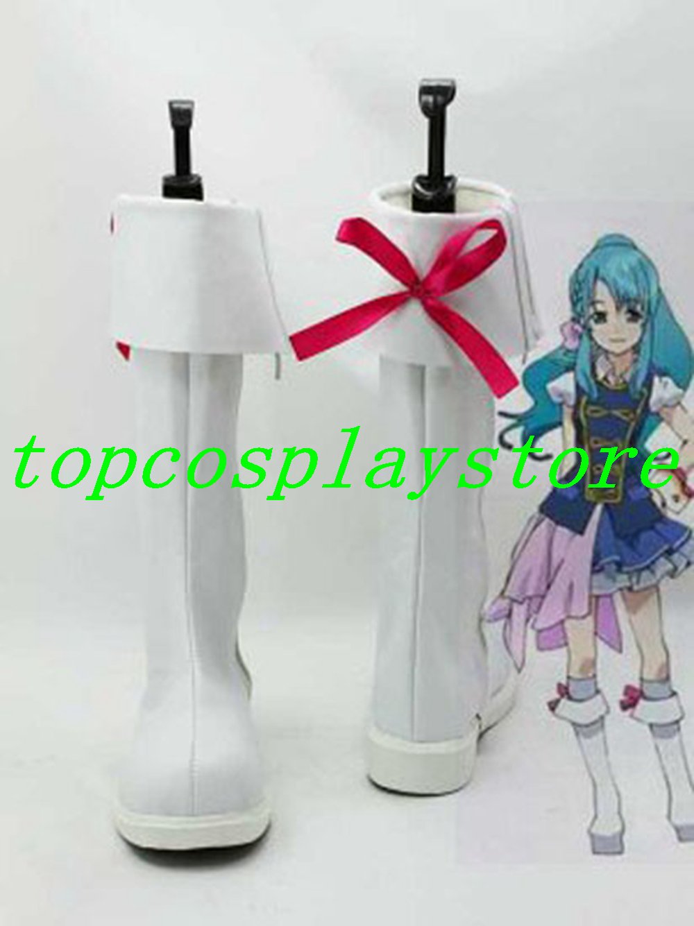 AKB0048 Cosplay Chieri Sono White Cosplay Boots shoes white ver with red bow #AKB002