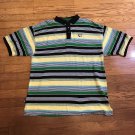 Mecca Mens 3XL Green Black Blue Yellow White Striped Cotton Polo Shirt FLAW