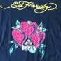 Ed Hardy by Christian Audigier Womens M Heart Love Sequins Black Cotton T-Shirt