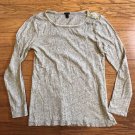 J. Crew Women Medium Gray Cotton Boatneck Button Shoulder Long Sleeve Shirt Top