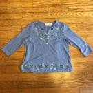 Alfred Dunner Petite Medium Lavender Embroidery Embellishment Floral Y-Neck Top