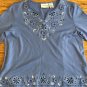 Alfred Dunner Petite Medium Lavender Embroidery Embellishment Floral Y-Neck Top