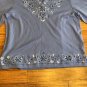 Alfred Dunner Petite Medium Lavender Embroidery Embellishment Floral Y-Neck Top
