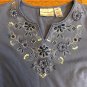 Alfred Dunner Petite Medium Lavender Embroidery Embellishment Floral Y-Neck Top