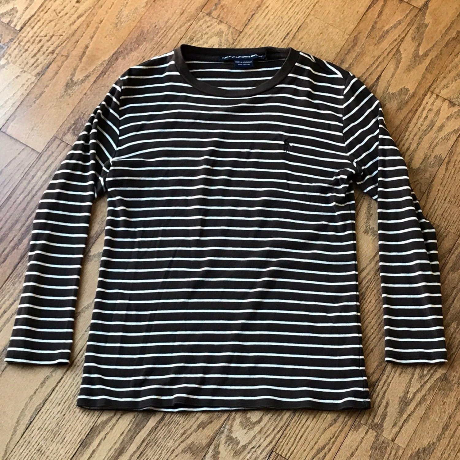 Ralph Lauren Sport Women's Small Brown White Striped Long Sleeve Crew ...