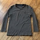 Ralph Lauren Sport Women's Small Brown White Striped Long Sleeve Crew Shirt Top
