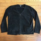 J.Jill Womens Medium Black Fleece Polyester Blend Zip V-Neck Long Sleeve Sweater