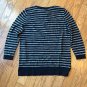 Ann Taylor LOFT Navy Blue and White 3/4 Sleeve Y-Neck Long Sleeve Drawstring Top