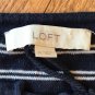 Ann Taylor LOFT Navy Blue and White 3/4 Sleeve Y-Neck Long Sleeve Drawstring Top